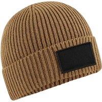Beechfield Men's Fashion Woven Patch Beanie in Brown