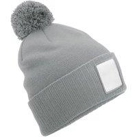 Beechfield Men's Pom Pom Appliqu Patch Beanie in Pale Grey