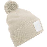 Beechfield Men's Pom Pom Appliqu Patch Beanie in Light Beige