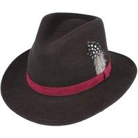 JTAPHRIQUE Men's Classic Feather Trim Fedora Hat in Brown | Size: XL