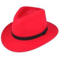 JTAPHRIQUE Men's Fedora Hat With Grosgrain Band in Red | Size: Medium