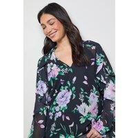 Oasis Women's Cape Detail Trim Balloon Sleeve Boho Blouse in Floral | Size: 14