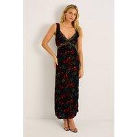 NastyGal Women's Velvet Floral Lace Insert Button Back Cut Out Maxi Dress in Black | Size: 8