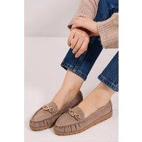 Good For the Sole Women's : Wide Fit Mickie Faux Suede Snaffle Low Wedge Comfort Loafers in Taupe | Size: 3