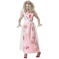 California Women's Prom Zombie Carrie Costume Size Medium 8-10 includes Sash & Tiara White