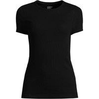 Lands' End Women's Petite Micro Rib Crew Neck T-shirt in Black | Size: 10-12