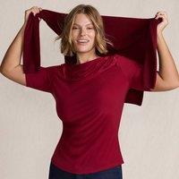 Lands' End Women's Plus Silky Knit Elbow Sleeve Side Ruched Top in Dark Red | Size: 24-26