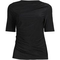 Lands' End Women's Plus Silky Knit Elbow Sleeve Side Ruched Top in Black | Size: 20-22