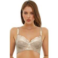 Women's Embroidered Lace Bra with Supportive Underwire in Beige | Size: 32C
