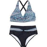 Women's Printed Wrap Bikini Set Swimwear with High Waist Bottoms in Navy | Size: Small