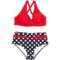 Women's Printed Wrap Bikini Set Swimwear with High Waist Bottoms in Red | Size: Small