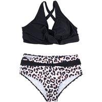 Women's Printed Wrap Bikini Set Swimwear with High Waist Bottoms in Black | Size: 2XL