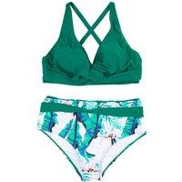 Women's Printed Wrap Bikini Set Swimwear with High Waist Bottoms in Green | Size: Small