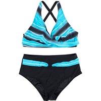 Women's Printed Wrap Bikini Set Swimwear with High Waist Bottoms in Blue | Size: 2XL
