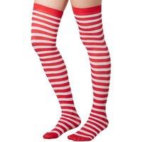 tectake Women's Striped Knee High Socks S Red-white in Red