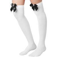 tectake Women's Knee High Socks With Black Bow in White