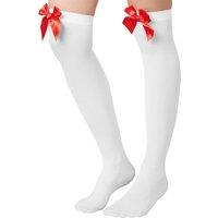 tectake Women's Knee High Socks With Red Bow in White