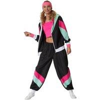 tectake Women's Fancy Dress Costume - Retro 80S 90S Tracksuit in Black | Size: Small