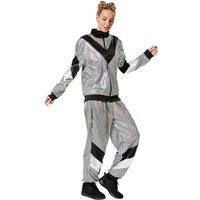 tectake Women's Fancy Dress Costume - Retro Disco Tracksuit in Silver | Size: XL