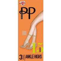 Pretty Polly Women's Everyday 15 Denier Smooth Knit Ankle Highs 3 Pair Pack - Beige