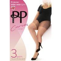 Pretty Polly Women's Curves 15 Denier Ladder Resist Tights 3 Pair Pack - Nude | Size: XL