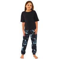 Cozy n Dozy Women's Girls Cropped Pyjama Set in Black | Size: 15 Years