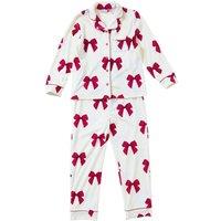 Cozy n Dozy Women's Bow Print Velour Pyjamas in Cream | Size: 15 Years