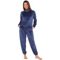 Love to Sleep Women's Luxury Velour Cowl Neck Pyjama Set in Mid Blue | Size: 20-22