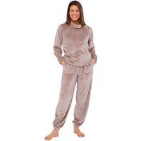 Love to Sleep Women's Luxury Velour Cowl Neck Pyjama Set in Beige | Size: 8-10