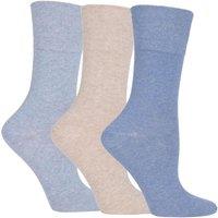 SOCKSHOP Gentle Grip Women's 3 Pair Eva Plain Cotton Socks in Mid Blue | Size: 4-8