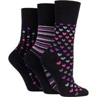 SOCKSHOP Gentle Grip Women's 3 Pair Patterned Bamboo Socks in Black | Size: 4-8