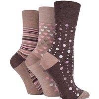 SOCKSHOP Gentle Grip Women's 3 Pair Patterned Bamboo Socks in Tan | Size: 4-8
