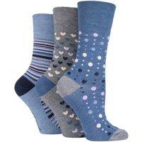 SOCKSHOP Gentle Grip Women's 3 Pair Patterned Bamboo Socks in Mid Blue | Size: 4-8