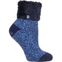 SOCKSHOP Heat Holders Women's 1 Pair Lounge Feather Turn Over Cuff Socks in Navy | Size: 4-8