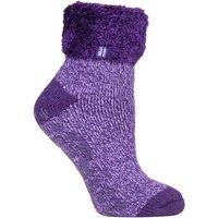 SOCKSHOP Heat Holders Women's 1 Pair Lounge Feather Turn Over Cuff Socks in Purple | Size: 4-8