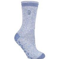 SOCKSHOP Heat Holders Women's 1 Pair 2.3 TOG Plain & Patterned Slipper Socks in Blue | Size: 4-8