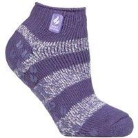 SOCKSHOP Heat Holders Women's 1 Pair 2.3 TOG Patterned & Striped Ankle Slipper Socks in Violet | Size: 4-8