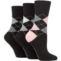 SOCKSHOP Gentle Grip Women's 3 Pair Argyle Patterned Cotton Socks | Size: 4-8