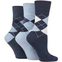 SOCKSHOP Gentle Grip Women's 3 Pair Argyle Patterned Cotton Socks in Navy | Size: 4-8