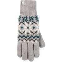 SOCKSHOP Heat Holders Women's 1 Pack Avens Patterned Gloves in Light Grey | Size: Medium/Large
