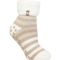 SOCKSHOP Heat Holders Women's 1 Pair Aberfeldy Stripe Lounge Socks in Brown | Size: 4-8