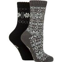 Jeep Women's 2 Pair Fairisle Brushed Thermal Boot Socks in Black | Size: 4-8