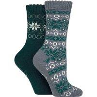 Jeep Women's 2 Pair Fairisle Brushed Thermal Boot Socks in Green | Size: 4-8