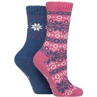 Jeep Women's 2 Pair Fairisle Brushed Thermal Boot Socks in Rose | Size: 4-8