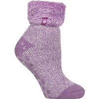 SOCKSHOP Heat Holders Women's 1 Pair Lounge Feather Turn Over Cuff Socks in Lilac | Size: 4-8