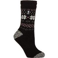 SOCKSHOP Heat Holders Women's 1 Pair 2.3 TOG Patterned Thermal Socks in Jet Black | Size: 4-8
