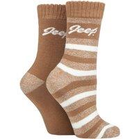 Jeep Women's 2 Pair Cushioned Brushed Thermal Boot Socks in Tan | Size: 4-8