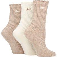 Jeep Women's 3 Pair Bamboo Scalloped Top Socks in Tan | Size: 4-8