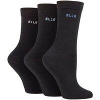 ELLE Women's 3 Pair Plain, Striped & Patterned Cotton Socks with Hand Linked Toes in Black | Size: 4-8