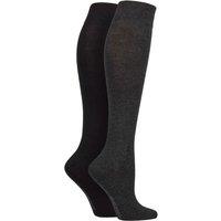SOCKSHOP Women's 2 Pair Plain & Patterned Bamboo Knee High Socks with Smooth Toe Seams in Grey | Size: 4-8
